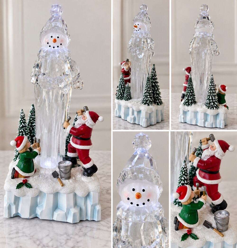 Icy Crystal Illuminated Christmas Snowman Ice Sculpture Figurines 9"